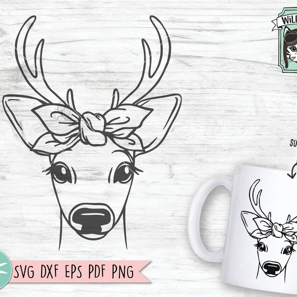 Deer Bandana SVG, Deer SVG file, Deer cut file, Deer with Bandana, Deer Antlers svg, Animal Face, Deer with Scarf, Reindeer Head Scarf