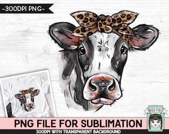 Cow SUBLIMATION PNG, Cow Bandana png file, Leopard Bandana Cow png, Watercolor Cow png file, Cow Face Sub png, Leopard Cow png