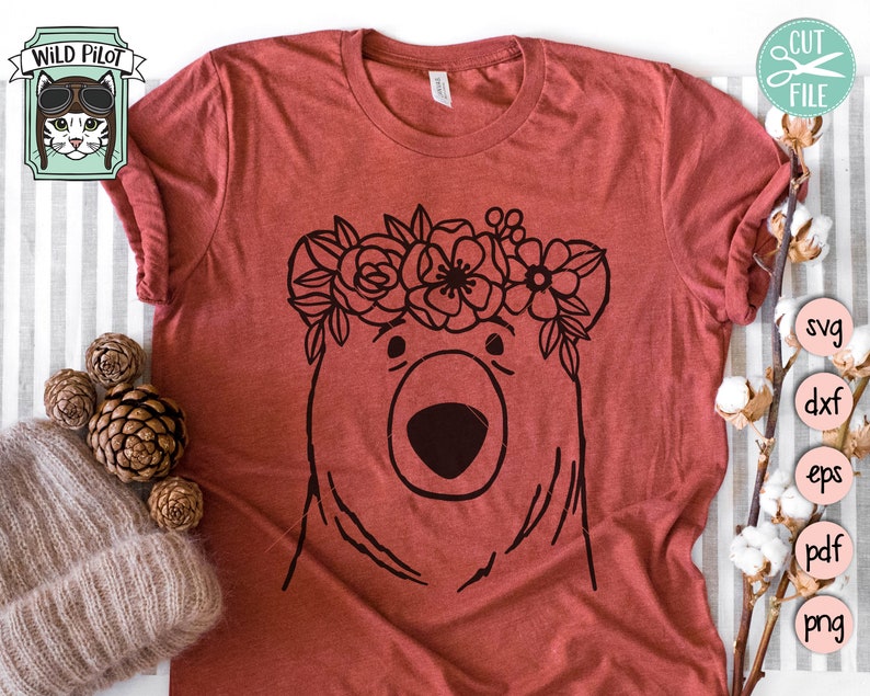 Bear Face SVG Bear with Flower Crown SVG Bear cut file | Etsy