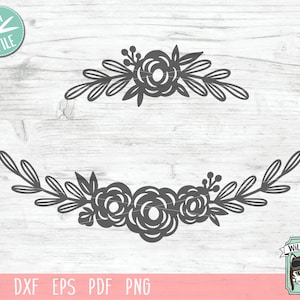 Flores SVG archivo, borde de la flor SVG, archivo de corte de flor, divisor de línea svg, borde floral, boda, signo, marco, acento, hojas de laurel, plantilla