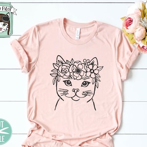 Cat Face SVG, Cat With Flower Crown SVG, Cat Cut File, Animal Face ...