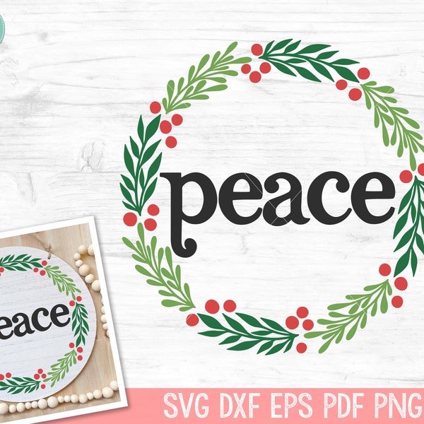Christmas SVG, Peace SVG, Christmas Round Sign SVG, Winter Sign svg, Round Christmas Sign svg, Laurel Leaves svg, Christmas Sign png