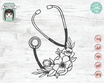 Stethoscope Floral SVG file, Nurse svg file, Nursing svg, Nurse cut file, Flower Stethoscope svg, Stethoscope cut file, Doctor svg, Medical