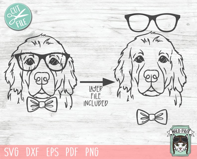 Golden Retriever Svg File, Dog With Glasses Svg, Dog With Bowtie Svg ...