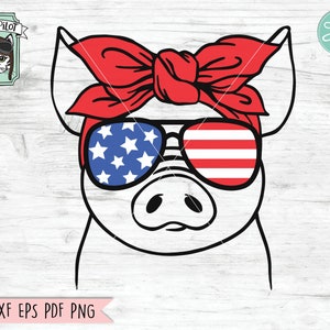 July 4th Pig SVG,  Fourth of July Pig svg file, Pig Glasses svg, July 4th cut file, Pig Bandana, USA, July 4th Animals svg, Funny Pig svg