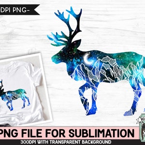 Galaxy Rentier PNG SUBLIMATION Design, Galaxy Caribou Silhouette PNG, Winter png, Weltraum png, Aquarell png, Abenteuer png, Berg png