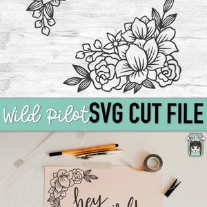 Flowers SVG File, Flower cut file, Floral Corner svg, Flower Border, wedding, Flower corner, floral cut file, frame, chalkboard sign stencil image 5