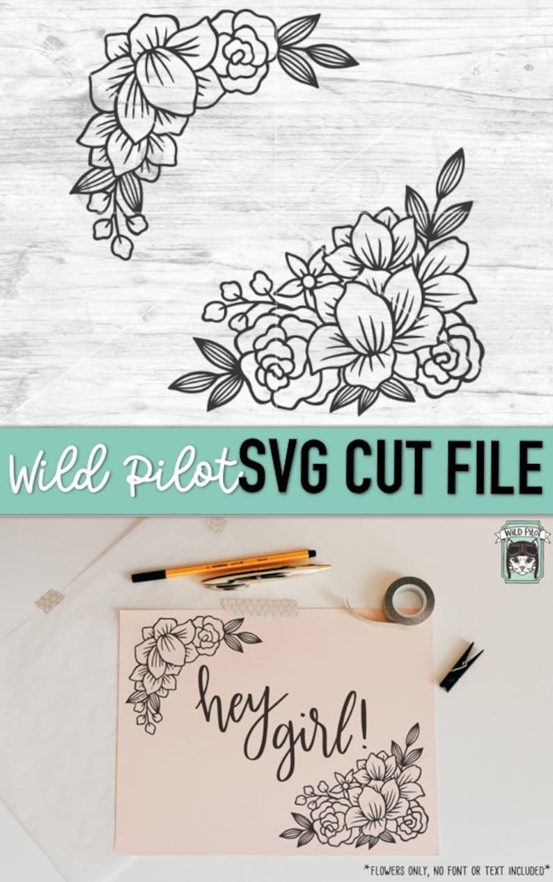 Flowers SVG File, Flower cut file, Floral Corner svg, Flower Border, wedding, Flower corner, floral cut file, frame, chalkboard sign stencil image 5