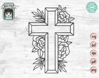 Cross SVG Cut File, Religious SVG Cut File, Easter SVG Cut File, Faith svg Cut File, Christian svg Cut File, Catholic svg, Flower svg file