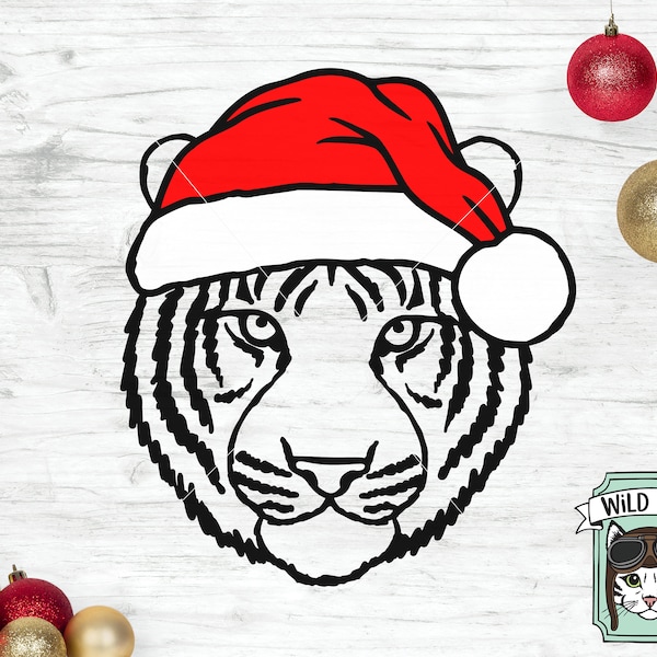 Tiger Santa hat svg file, Tiger with Hat svg, Christmas svg file, Tiger svg, Christmas cut file, Christmas Animals svg, Animal Santa hat svg