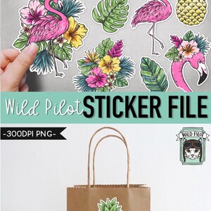 PRINTABLE Tropical Sticker Files PNG, Tropical Flower Illustrations ...