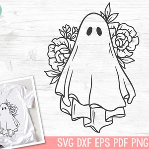 Floral Ghost SVG File, Halloween SVG, Halloween Cut File, Ghost Flowers Cut File, Spooky SVG File, Spooky Cut File, Halloween png file