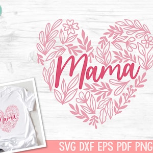 Pu&ograve; includere: Design a forma di cuore floreale rosa con la parola "Mama" all'interno. Il design &egrave; su sfondo bianco ed &egrave; adatto per progetti di artigianato.