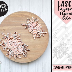 Flower LASER Cut file SVG, Floral LASER File, Laser svg files, Layered Flower Laser Cut file svg, Flower cut file, Floral svg file