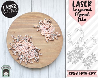 Fichier Flower LASER Cut SVG, Fichier Laser floral, Fichiers svg laser, Fichier Svg à fleurs superposées svg, Fichier de coupe de fleurs, Fichier svg floral