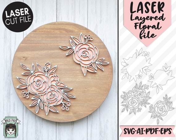 Flower LASER Cut file SVG, Floral LASER File, Laser svg files, Layered Flower Laser Cut file svg, Flower cut file, Floral svg file