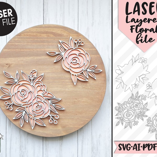 Flower LASER Cut file SVG, Floral LASER File, Laser svg files, Layered Flower Laser Cut file svg, Flower cut file, Floral svg file