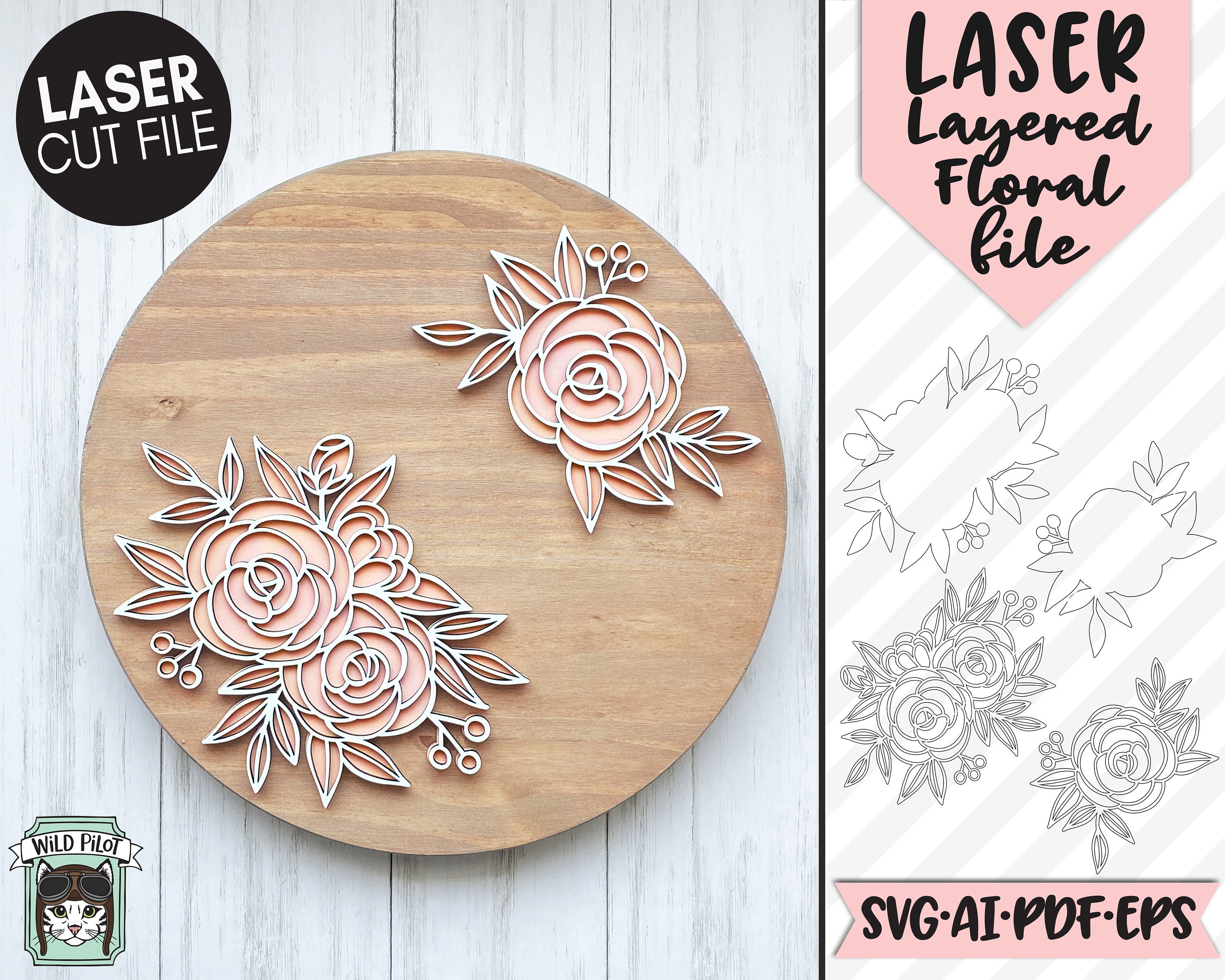 Blumen Laser Cut Datei SVG Floral LASER Datei Laser svg Etsy