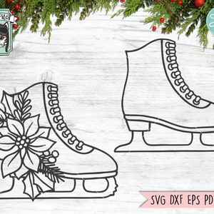 Ice Skates SVG file, Ice Skates cut file, Ice Skate Floral, Ice Skates with Flowers, Winter svg file, Ice Skate Poinsettia, Ice Skating svg