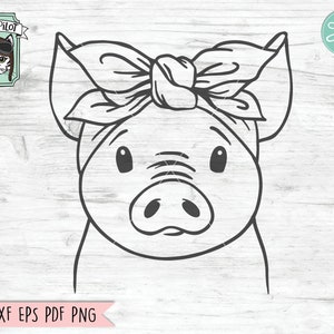 Pig Bandana SVG, Pig SVG file, Pig cut file, Pig with Bandana, Bandana Pig svg, Animal Face, Pig with Scarf, Pig Head Scarf, Animal Bandana
