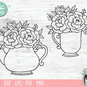 Teapot SVG, Teacup SVG, Tea pot flowers svg, tea cup flowers, Tea svg file, Teapot floral svg, Tea cup floral, coffee cup, tea cup cut file