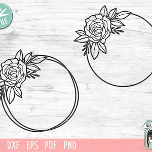 Flower Frame SVG, Round Flower Frame SVG, Floral Frame cut File, Offset Wreath svg, Flower Monogram Frame, Floral Wedding Template