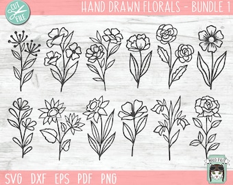 Flower Bundle SVG, Flower Doodles SVG files, Floral Bundle svg, Flower cut file, Floral cut file, Bouquet set svg file, Wildflowers, Nature