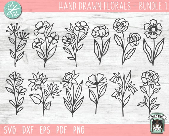 Flower Bundle SVG, Flower Doodles SVG files, Floral Bundle svg, Flower cut file, Floral cut file, Bouquet set svg file, Wildflowers, Nature