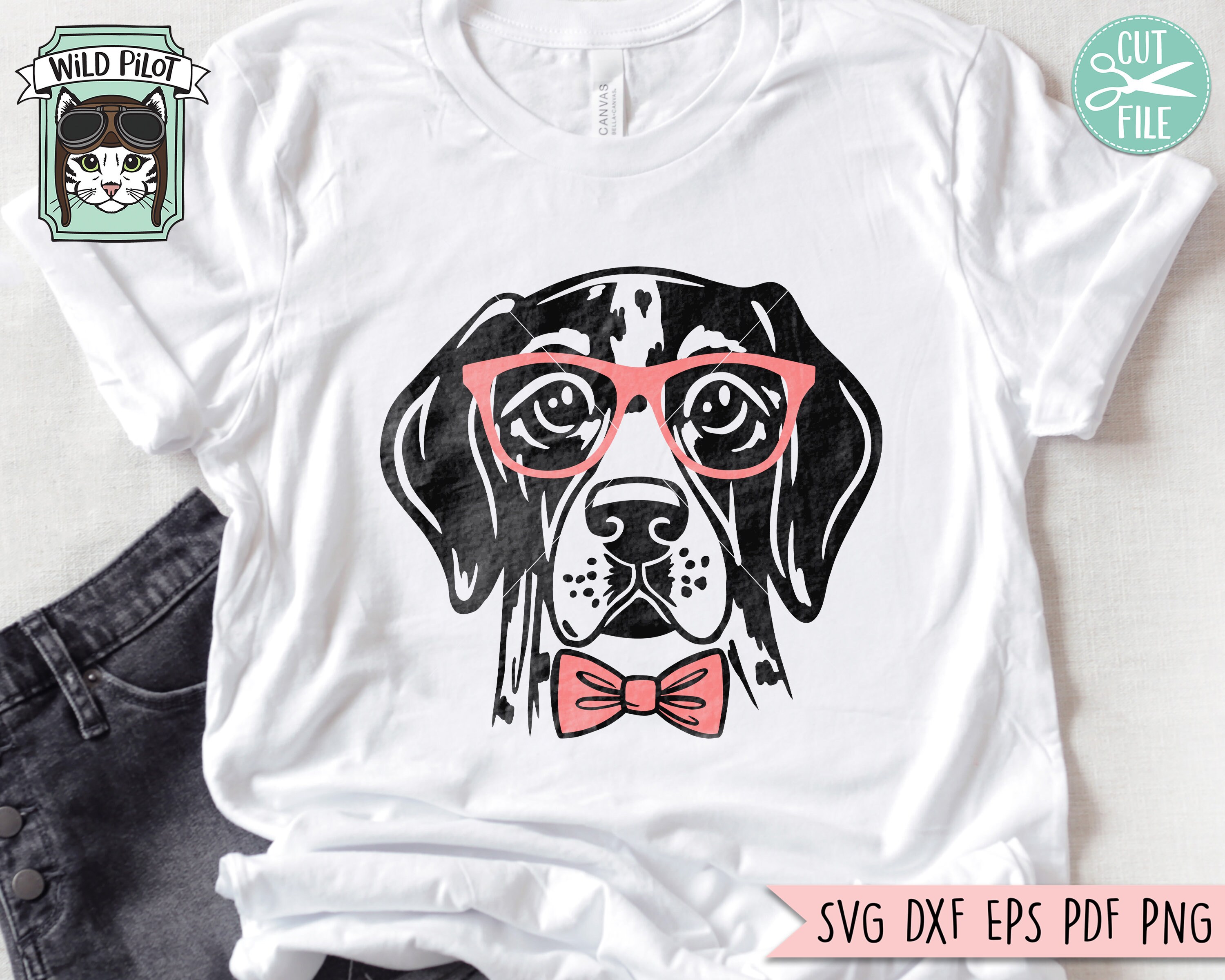 Pointer Dog Svg File, Dog Glasses Svg, Dog With Bow Tie Svg File ...