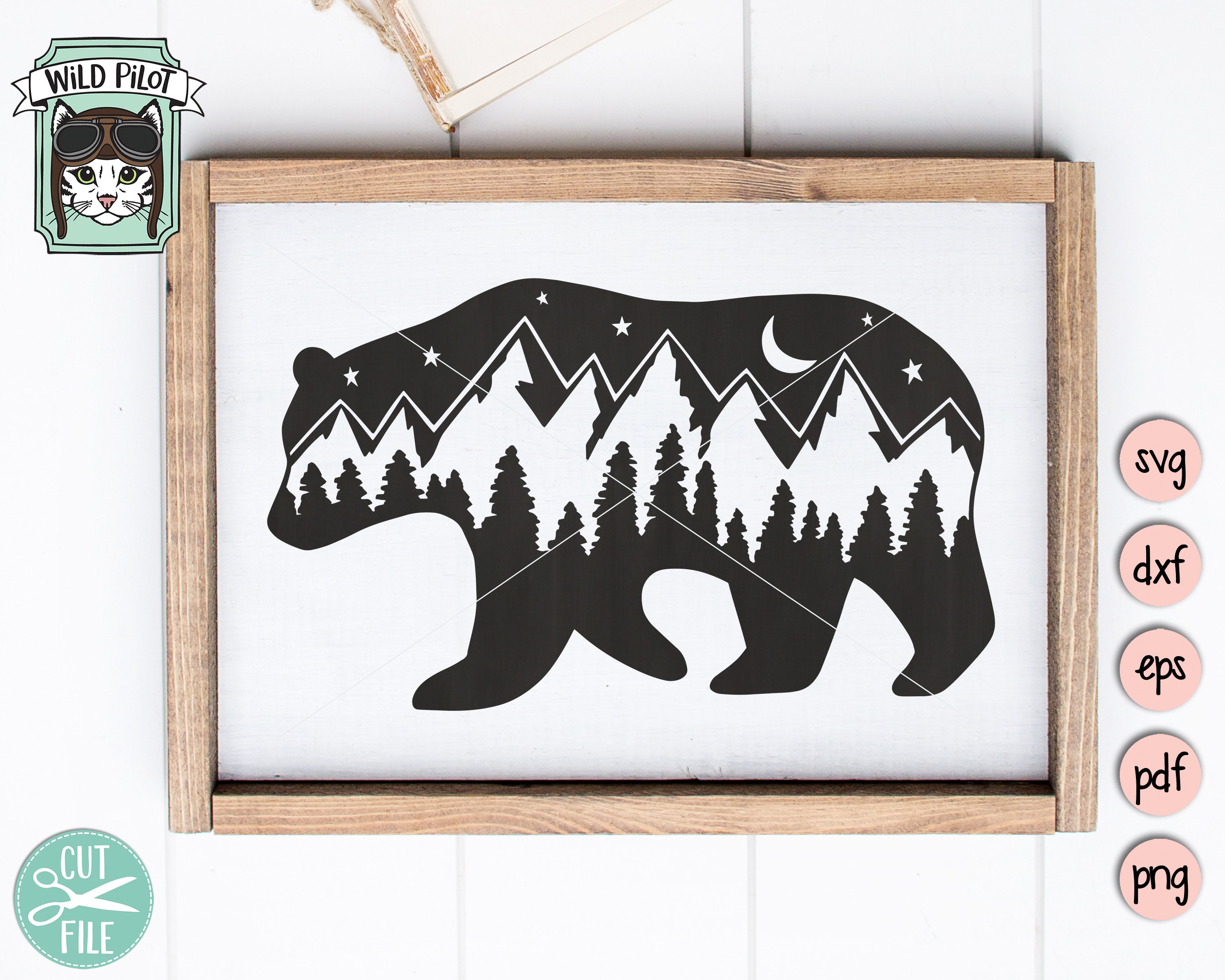 Download Bear Svg Bear Silhouette Svg Bear Mountain Scene Forest Trees Camping Svg File Hiking Adventure Mountain
