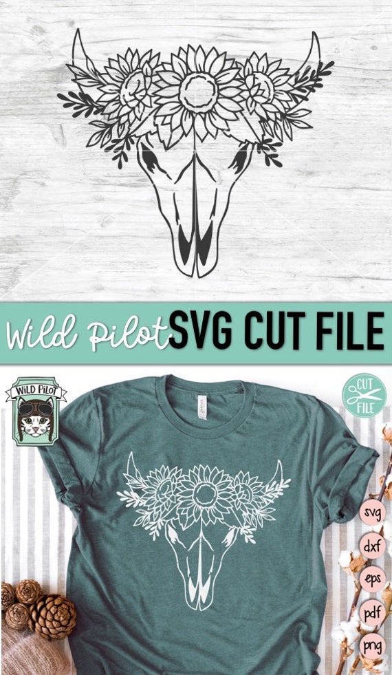 Download Cow Skull With Flowers Svg File Cow Skull Sunflowers Svg Etsy