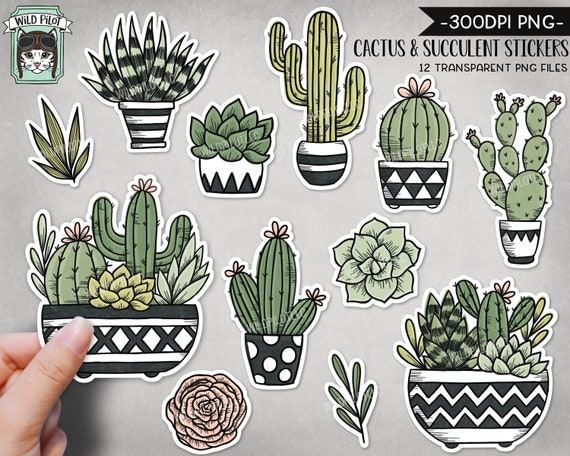 PRINTABLE Cactus Succulent Sticker files PNG file, Succulent Illustrations, Planner Sticker file, Cactus Planters, Plant Lovers Digital
