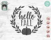 Hello Fall SVG, Pumpkin SVG, Pumpkin Wreath SVG, Hello Fall cut file, Fall quotes, thanksgiving, autumn sign, fall svg, harvest, halloween