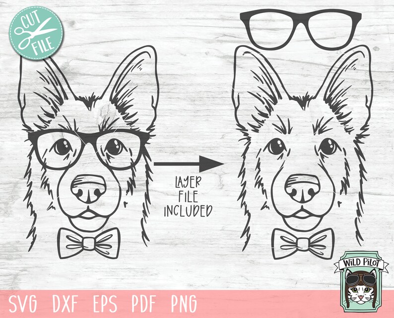 German Shepherd Svg File, Dog With Glasses Svg, Dog Cut File, Dog Svg ...