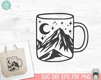 Coffee SVG, Coffee Mug Mountain Scene svg, Coffee Lover svg, Outdoors svg, Coffee and Camping svg, Coffee png, Coffee Cup svg, Teacup svg