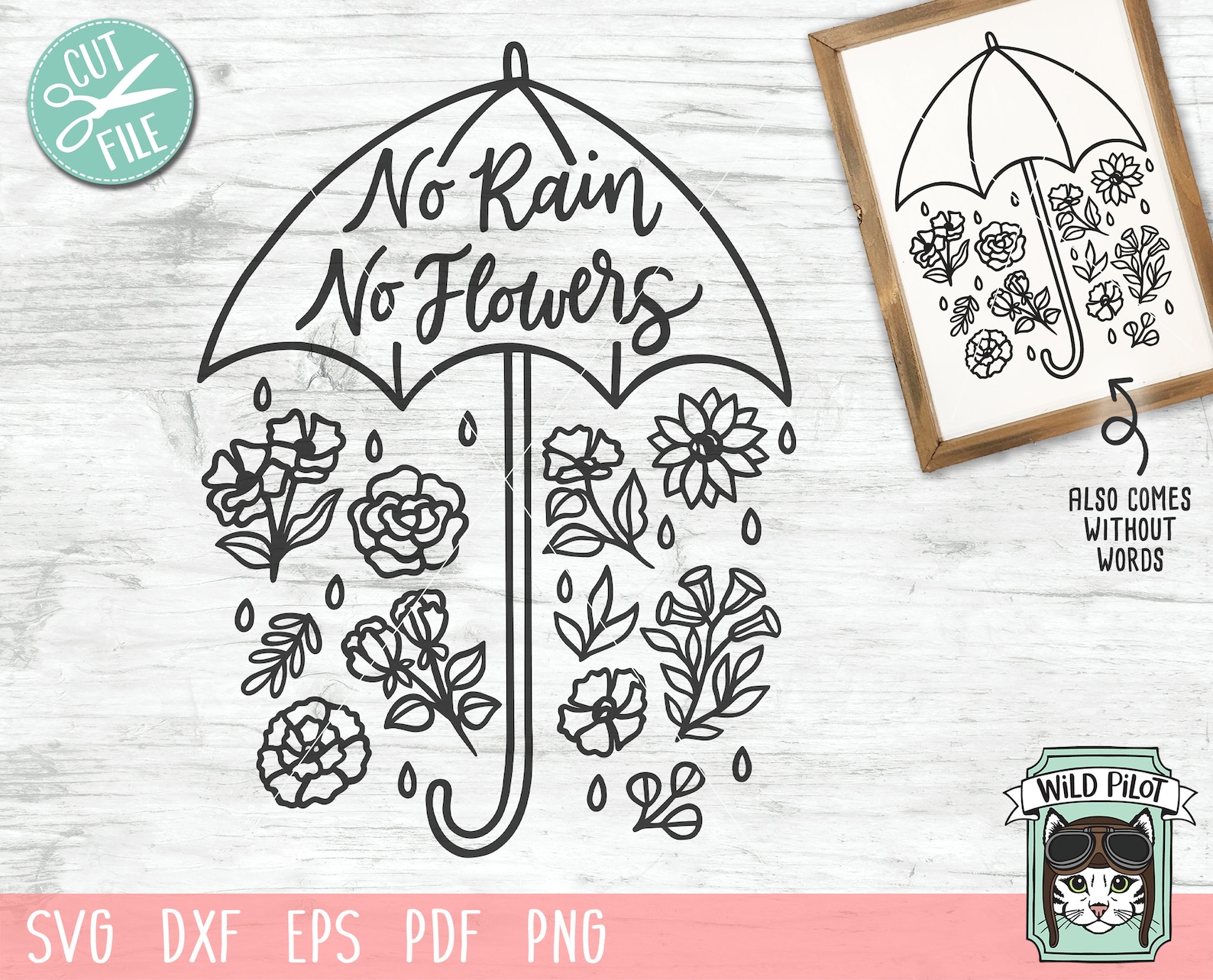 No Rain No Flowers SVG File Floral Umbrella Svg Umbrella Etsy