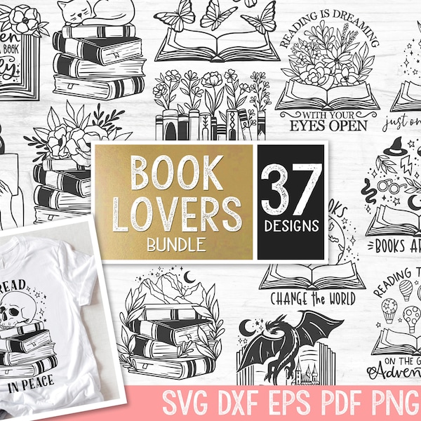 Fichier Book Lover Bundle SVG, Love to Read svg, Library svg, Flower Books svg, Magic, Fantasy, Mystical, Floral Books cut file, Reading png