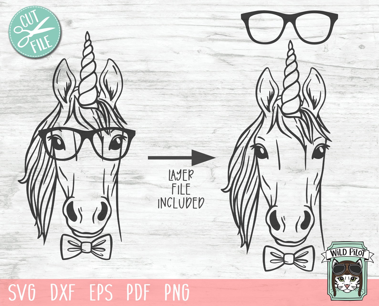Unicorn Svg File Unicorn With Glasses Bowtie Svg Unicorn Cut | Etsy