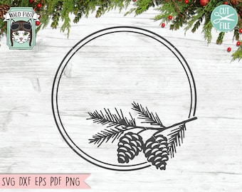 Pinecone svg file, Pinecone frame svg file, Pinecone cut file, Christmas svg file, Winter Monogram Frame, Pine cone wreath, Door Sign svg