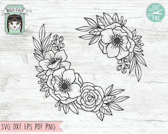 Flower SVG Files, Flower Border SVG, Floral SVG files, Flower cut file, Flower Frame svg, Floral Cut file, Rose svg file, Peony svg