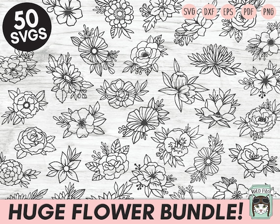 Flower Bundle SVG, Flower Doodles SVG files, Floral Bundle svg, Flower cut file, Floral cut file, Bouquet set svg file, Wildflowers, Nature