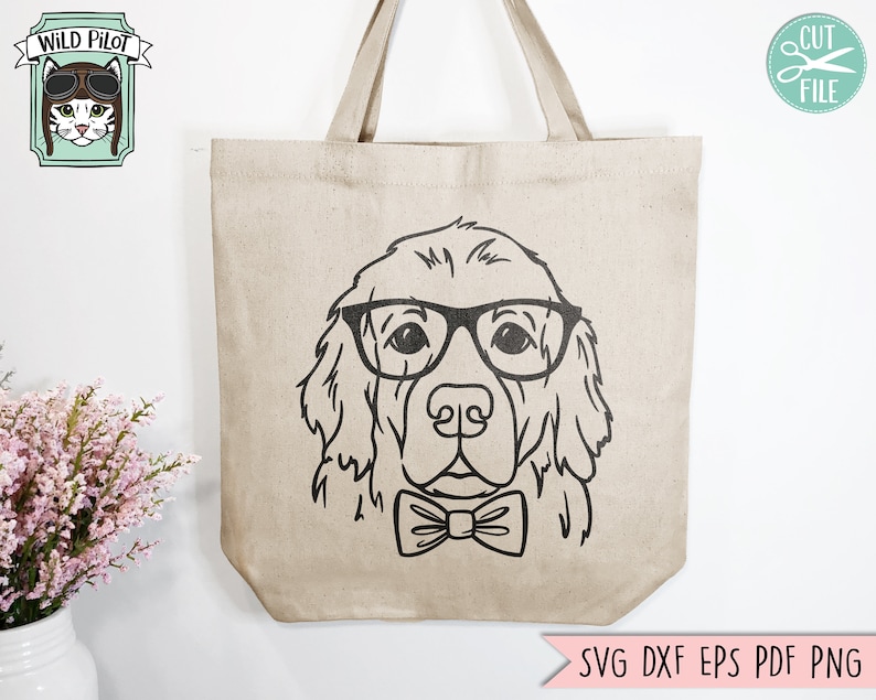 Golden Retriever Svg File, Dog With Glasses Svg, Dog With Bowtie Svg ...