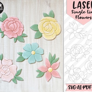 Flower LASER Cut file SVG, Floral LASER File, Single Line Flower Laser Cut file svg, Flower cut file, Floral svg file, Single Line Laser