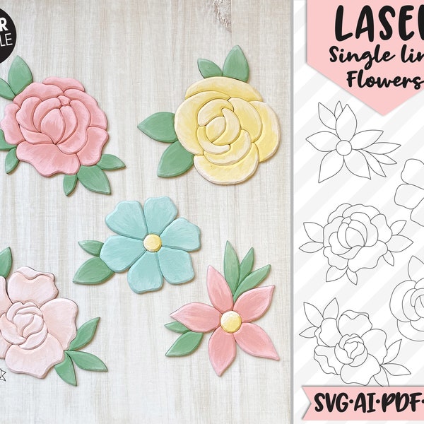 Flower LASER Cut file SVG, Floral LASER File, Single Line Flower Laser Cut file svg, Flower cut file, Floral svg file, Single Line Laser