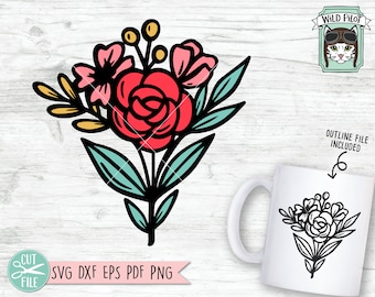 花の SVG ファイル、花束の SVG ファイル、花束の SVG、花の切り抜きファイル、花束、フローラルブーケ、ウェディング SVG、バレンタイン SVG