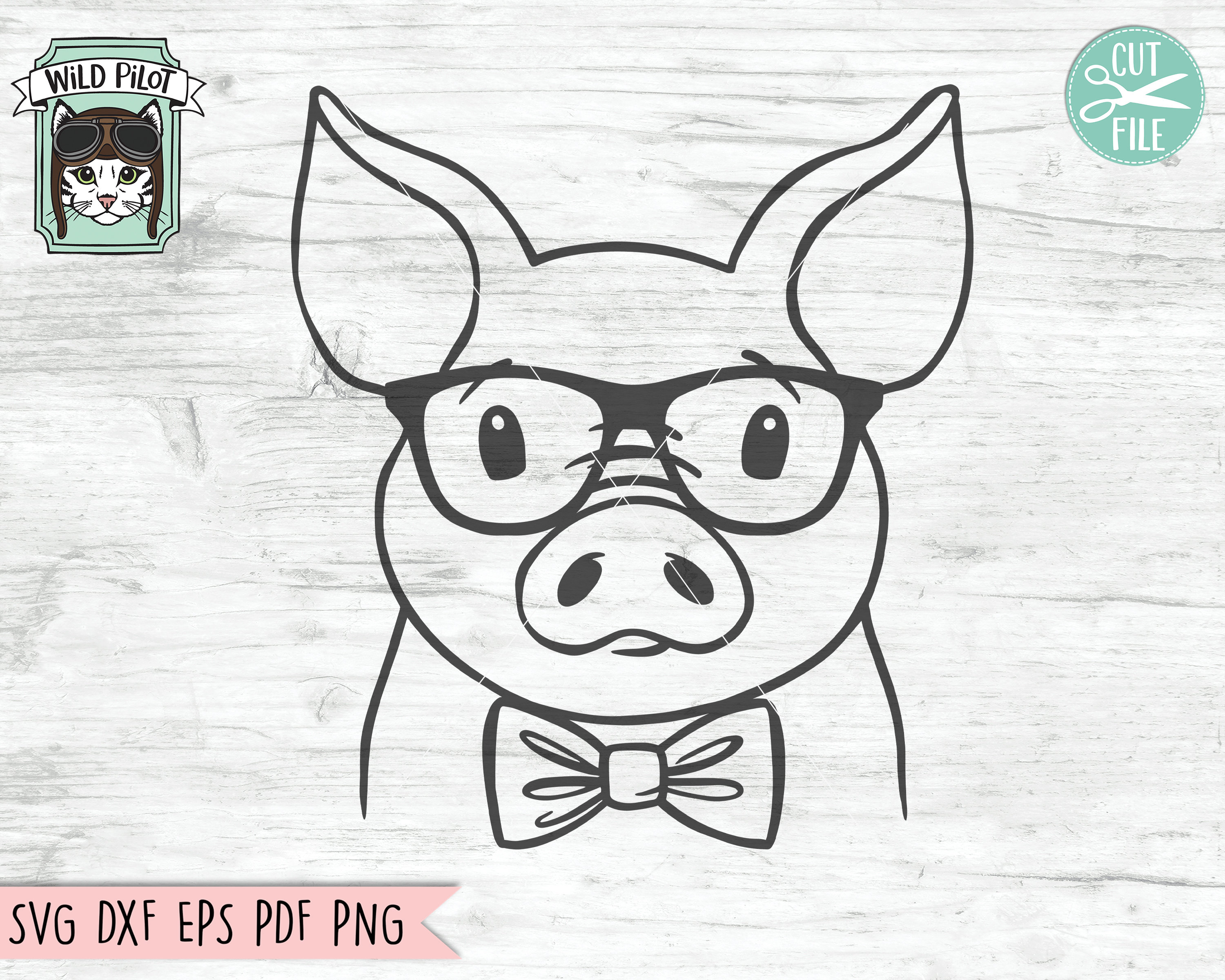 Pig Svg File Pig With Glasses Bowtie Svg Pig Cut File Etsy