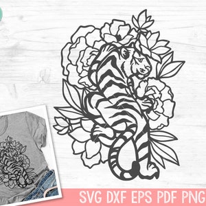 Floral Tiger SVG file, Tiger Flowers SVG, Tiger cut file, Floral Tiger png file, Tiger Tattoo svg, Year of the Tiger svg, Lunar New Year svg