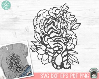 Floral Tiger SVG file, Tiger Flowers SVG, Tiger cut file, Floral Tiger png file, Tiger Tattoo svg, Year of the Tiger svg, Lunar New Year svg
