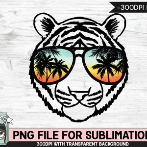 Tiger Sunglasses SUBLIMATION designs png, Tiger png, Sunset Sunglasses PNG file, Palm Tree glasses, Beach Vacation png, Summer Tiger glasses