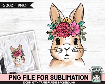 Floral Bunny SUBLIMATION design PNG, Easter Bunny Face png file, Flower Bunny Rabbit sublimation, Kids Easter Shirt Basket Bunny png, Spring